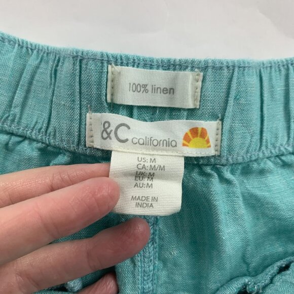 C&C California Light Aqua Linen Pull On Shorts M - Picture 2 of 3